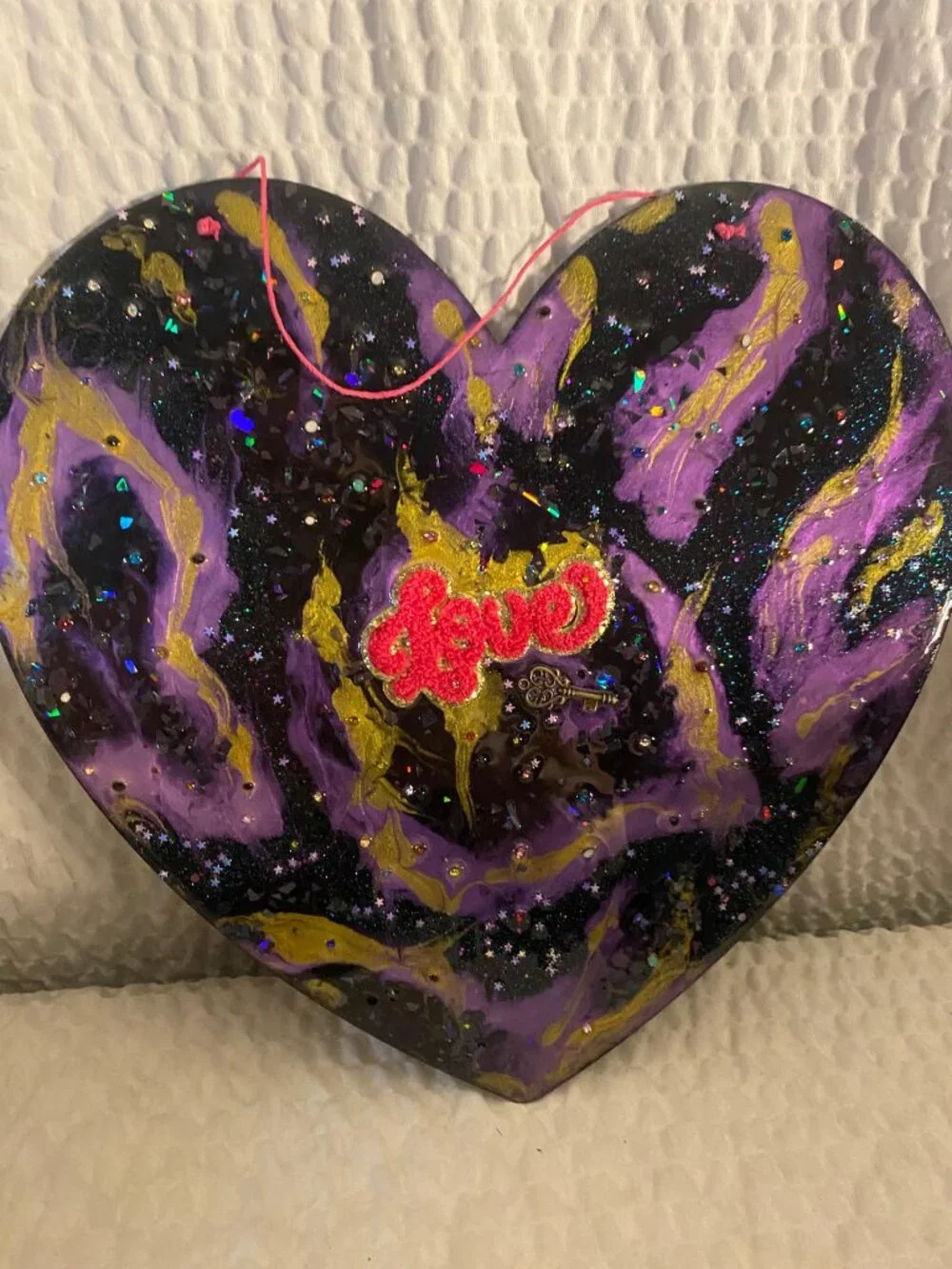 NEW Handmade Wood & Resin Finish Heart 'Love' Hanging Wall Decoration Picture